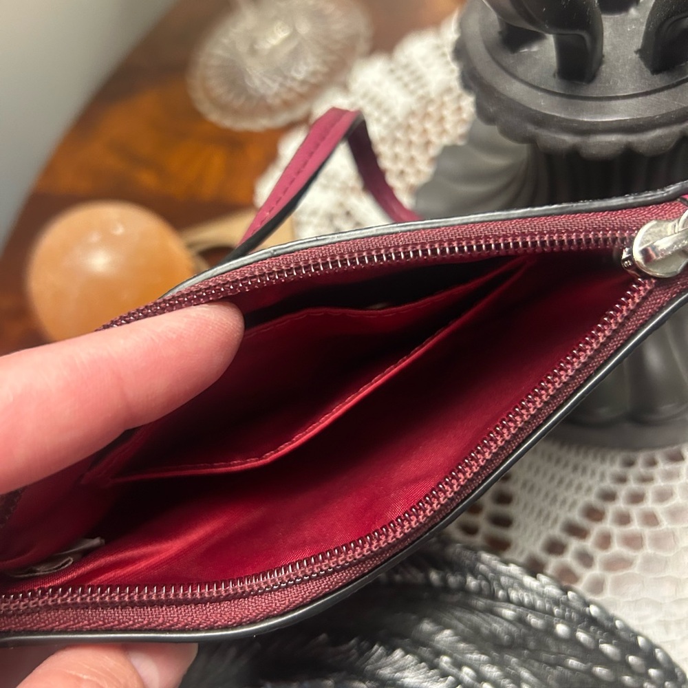 Coach Black White Burgundy Red Plaid Pouch Wristlet - Picture 5 of 6